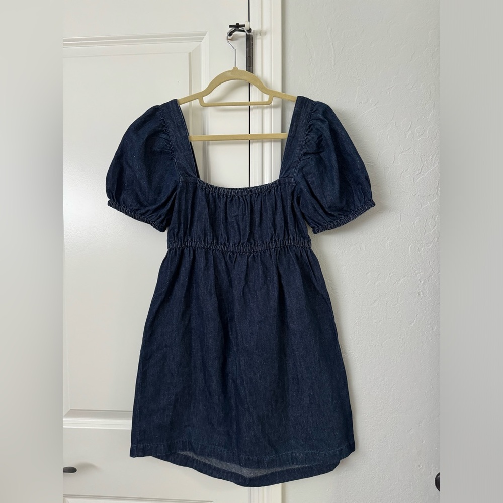 J. Crew square neck denim mini dress. Size 4. Blue denim.